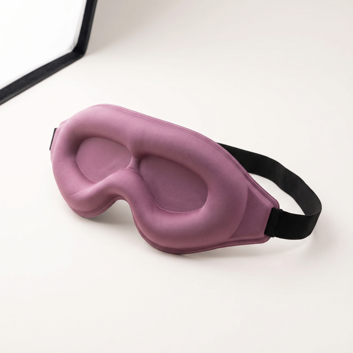 ELT Eclipse 3D blackout sleep mask in mauve-purple — contoured eye domes and sculpted nose bridge, studio product shot